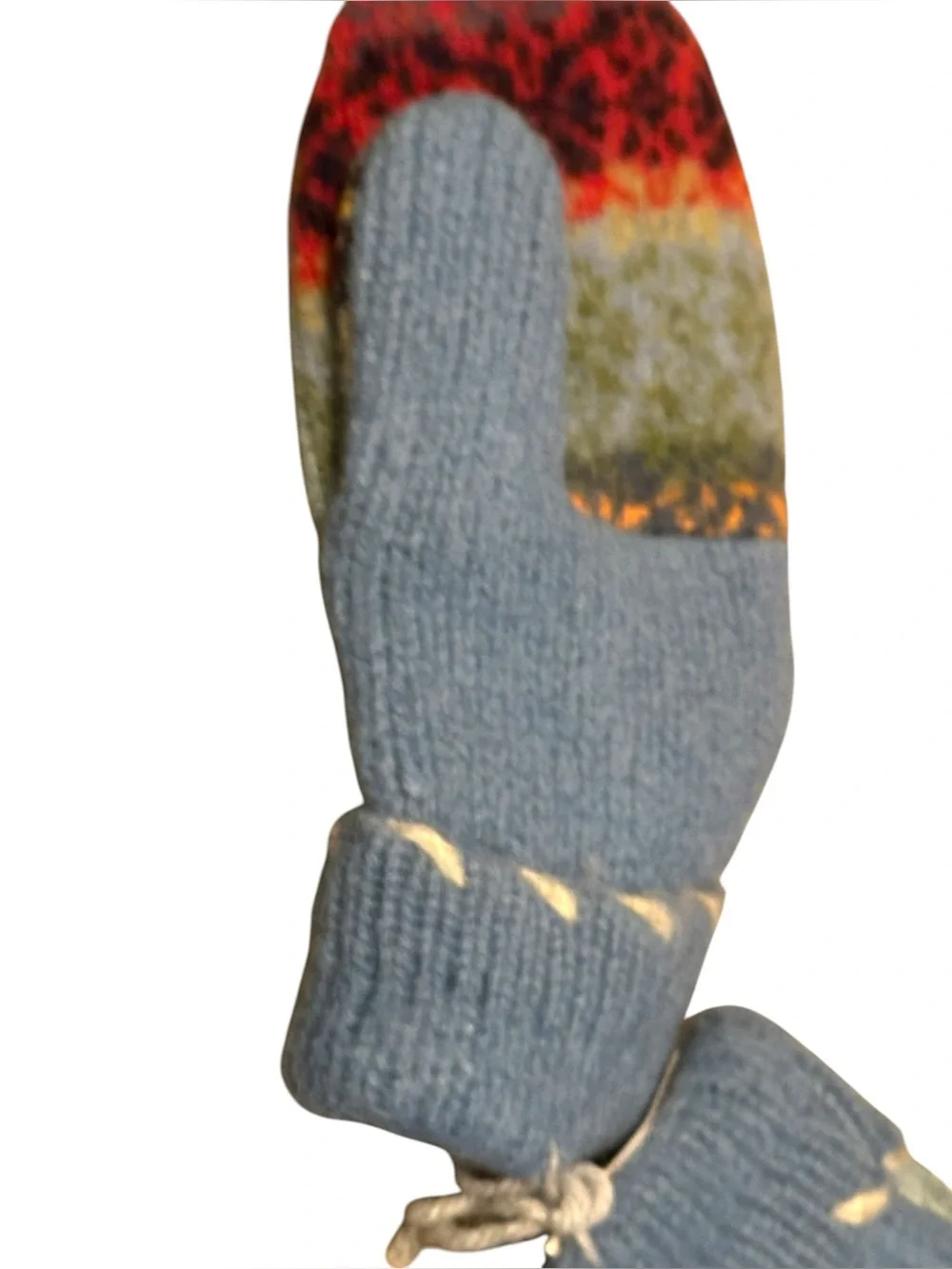 NWT Handmade Upcycled Denim Mittens Blue Fleece Lined Grip Palm Winter Gloves